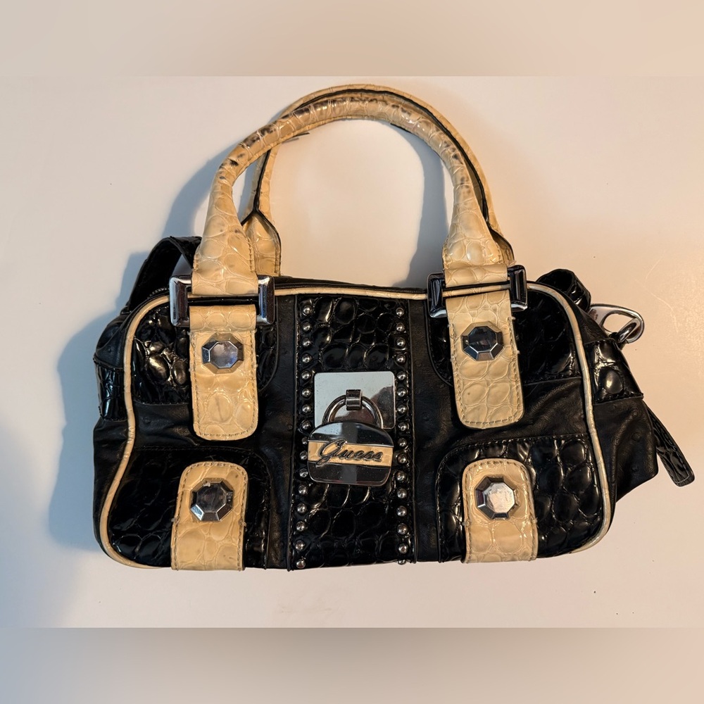 Guess Black and Cream Satchel